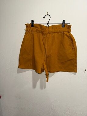 High-Waist Paperbag Shorts with Tie in Mustard